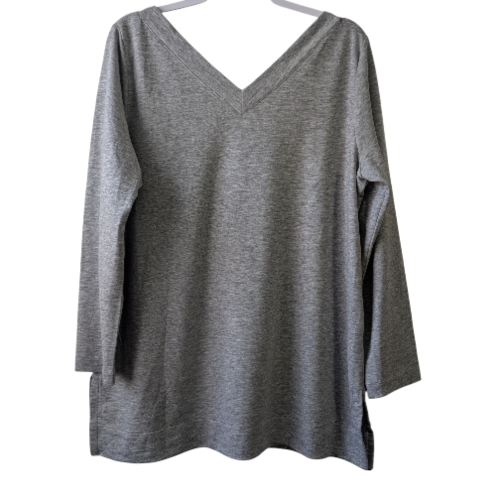 ZENERGY BY CHICO'S WOMEN'S HEATHER GRAY V-NECK LONG SLEEVE TUNIC SIZE 2 (L/12)